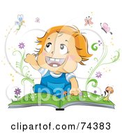 Royalty Free RF Clipart Illustration Of A Blond Baby Reading A Book About Butterflies And Fairies