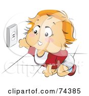 Poster, Art Print Of Blond Baby Reaching For An Electrical Socket