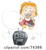 Royalty Free RF Clipart Illustration Of A Blond Baby Holding A Remote And Watching TV