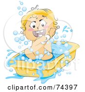 Poster, Art Print Of Blond Baby Soaping Up In A Tub