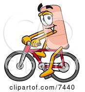 Clipart Picture Of A Bandaid Bandage Mascot Cartoon Character Riding A Bicycle