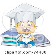 Poster, Art Print Of Blond Baby Graduate With Books