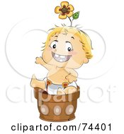 Poster, Art Print Of Blond Baby In A Pot With A Flower On His Head