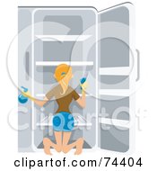 Poster, Art Print Of Pretty Housewife Cleaning Out Her Refrigerator