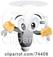 Royalty Free RF Clipart Illustration Of A Pipe Character Holding Tools by BNP Design Studio