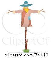 Royalty Free RF Clipart Illustration Of A Straw Scarecrow With A Blue Hat by BNP Design Studio