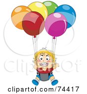 Royalty Free RF Clipart Illustration Of A Blond Baby Floating In A Balloon Chair