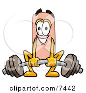Clipart Picture Of A Bandaid Bandage Mascot Cartoon Character Lifting A Heavy Barbell