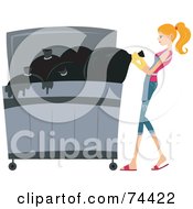 Poster, Art Print Of Pretty Housewife Putting Trash In A Dumpster