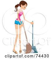Royalty Free RF Clipart Illustration Of A Pretty Housewife Sweeping Up Dust