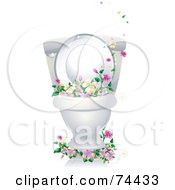 Clean Porcelain Toilet Bowl With Flowers