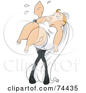Royalty Free RF Clipart Illustration Of A Scrawny Groom Carrying His Chubby Bride