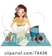 Royalty Free RF Clipart Illustration Of A Pretty Housewife Organizing Papers In Her Home Office