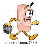 Clipart Picture Of A Bandaid Bandage Mascot Cartoon Character Holding A Bowling Ball