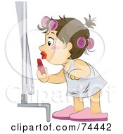 Poster, Art Print Of Brunette Baby Girl Putting On Lipstick