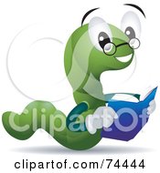 Royalty Free RF Clipart Illustration Of A Worm Character With Glasses Reading by BNP Design Studio