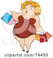 Poster, Art Print Of Pleasantly Plump Woman Carrying Shopping Bags