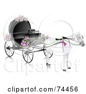 Poster, Art Print Of White Horse Pulling A Wedding Carriage With Pink Flowers