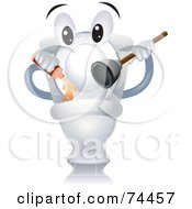 Poster, Art Print Of Toilet Character Holding Cleanser And A Plunger