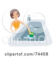 Poster, Art Print Of Pretty Housewife Scrubbing A Tub