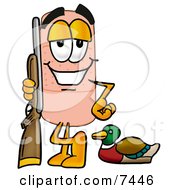 Clipart Picture Of A Bandaid Bandage Mascot Cartoon Character Duck Hunting Standing With A Rifle And Duck
