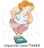 Poster, Art Print Of Pleasantly Plump Woman Standing On A Scale With A Nervous Expression