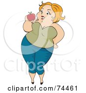 Royalty Free RF Clipart Illustration Of A Pleasantly Plump Woman Eating An Apple