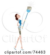 Poster, Art Print Of Pretty Housewife Sweeping Away Cobwebs