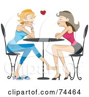 Poster, Art Print Of Attractive Lesbian Couple Playing Footsie And Gazing At Each Other In A Cafe