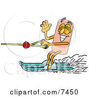 Clipart Picture Of A Bandaid Bandage Mascot Cartoon Character Waving While Water Skiing