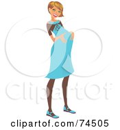 Poster, Art Print Of Happy Dirty Blond Pregnant Woman In A Blue Dress