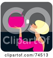 Royalty Free RF Clipart Illustration Of A Blond Haired Woman Looking At The Price Tag On A Purse by Monica #COLLC74513-0132