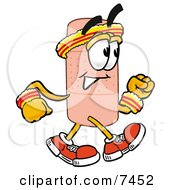 Clipart Picture Of A Bandaid Bandage Mascot Cartoon Character Speed Walking Or Jogging