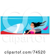 Poster, Art Print Of Happy Black Haired Woman Driving A Red Convertible Car