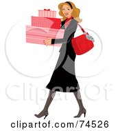 Poster, Art Print Of Stylish Blond Woman Carrying Pink Shopping Boxes