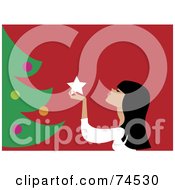 Royalty Free RF Clipart Illustration Of A Woman Admiring A Star Ornament While Decorating A Christmas Tree
