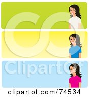 Poster, Art Print Of Digital Collage Of Three Colorful Website Banners With Women On The Right Side