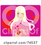 Royalty Free RF Clipart Illustration Of A Pretty Blond Woman Opening A Box Of Hearts by Monica