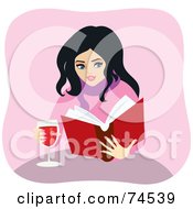 Royalty Free RF Clipart Illustration Of A Pretty Woman Reading A Book And Drinking Wine At A Table by Monica #COLLC74539-0132