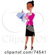 Black Female Surveyor Or Businesswoman Using A Check List