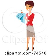 Royalty Free RF Clipart Illustration Of A Brunette Female Surveyor Or Businesswoman Using A Check List