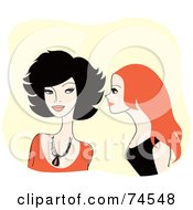 Royalty Free RF Clipart Illustration Of Black And Red Haired Women Telling Secrets by Monica