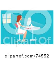 Royalty Free RF Clipart Illustration Of A Red Haired Woman Working On A Computer By A Window by Monica