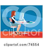 Royalty Free RF Clipart Illustration Of A Professional Red Haired Businesswoman Working On A Computer At A Desk by Monica
