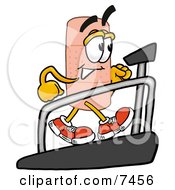 Bandaid Bandage Mascot Cartoon Character Walking On A Treadmill In A Fitness Gym