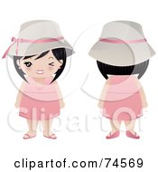 Royalty Free RF Clipart Illustration Of A Digital Collage Of An Asian Woman In A Pink Dress Facing Front And Back by Melisende Vector