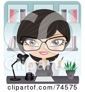 Poster, Art Print Of Friendly Receptionist Working At Her Desk