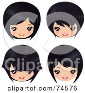 Digital Collage Of Four Asian Heads With Different Hair Styles