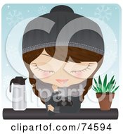 Poster, Art Print Of Cold Woman Warming Up Over A Cup Of Hot Chocolate Or Coffee On A Wintry Day