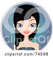Royalty Free RF Clip Art Illustration Of A Black Haired Blue Eyed Young Woman In Front Of A Starry Circle